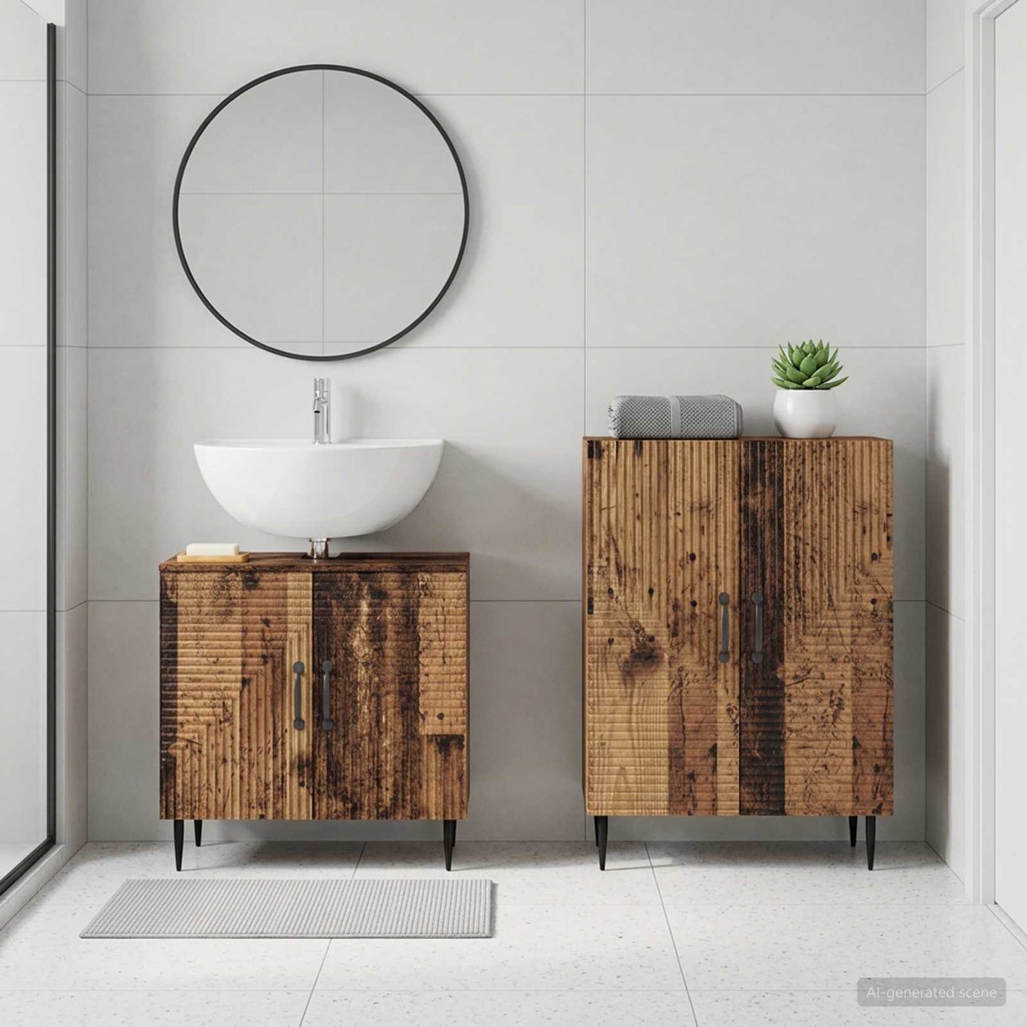 2 Piece Bathroom Cabinet Set HAARLEM Old Wood Engineered Wood