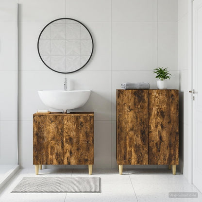 2 Piece Bathroom Cabinet Set DELFT Smoked Oak Engineered Wood