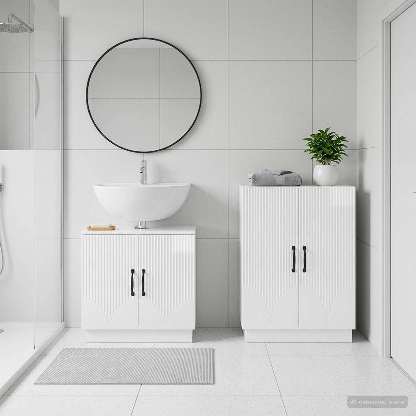 2 Piece Bathroom Cabinet Set HOORN High Gloss White