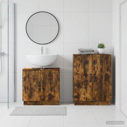 2 Piece Bathroom Cabinet Set HOORN Smoked Oak Engineered Wood