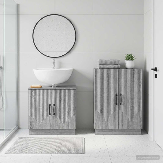 2 Piece Bathroom Cabinet Set HOORN Grey Sonoma Engineered Wood