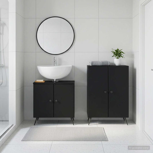 2 Piece Bathroom Cabinet Set BREDA Black Engineered Wood