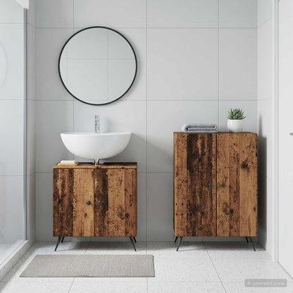 2 Piece Bathroom Cabinet Set BREDA Old Wood Engineered Wood