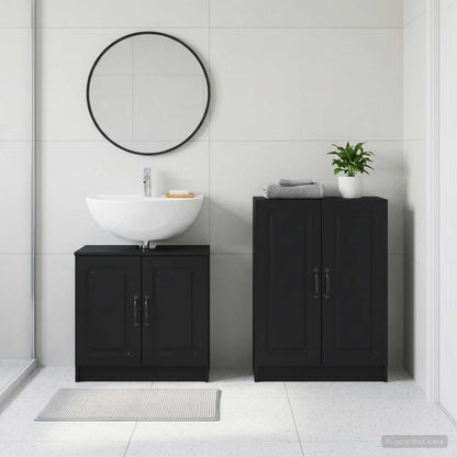 2 Piece Bathroom Cabinet Set UTRECHT Black Engineered Wood