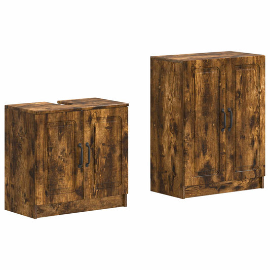 2 Piece Bathroom Cabinet Set UTRECHT Smoked Oak Engineered Wood