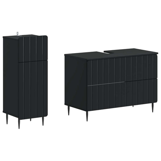 2 Piece Bathroom Cabinet Set ZWOLLE Black Engineered Wood