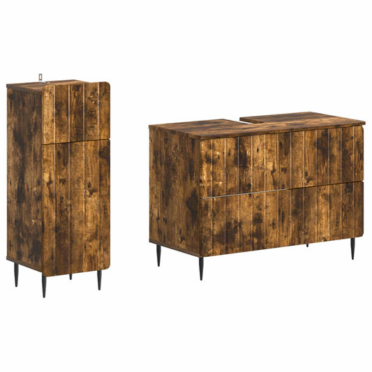 2 Piece Bathroom Cabinet Set ZWOLLE Smoked Oak Engineered Wood