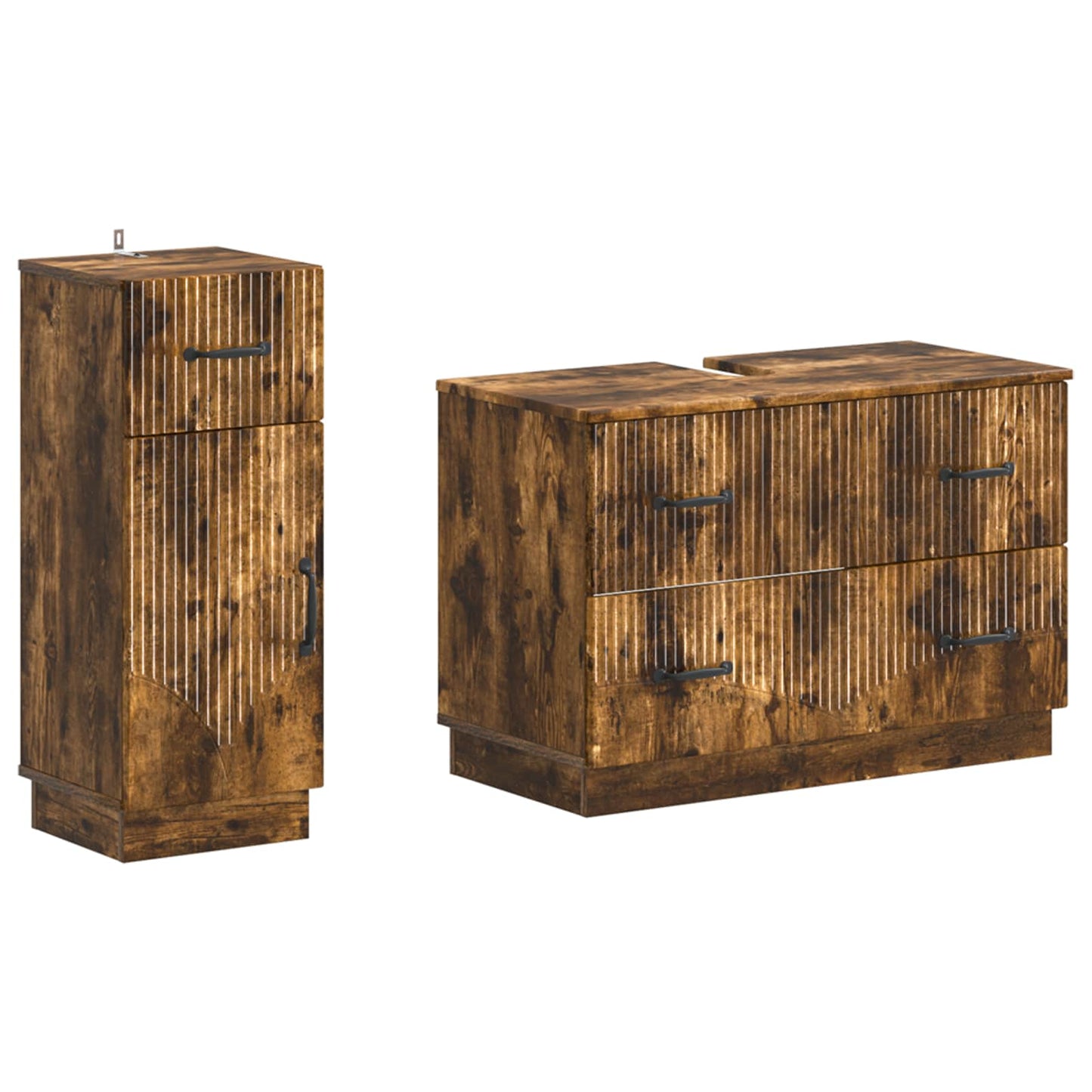 2 Piece Bathroom Cabinet Set HOORN Smoked Oak Engineered Wood