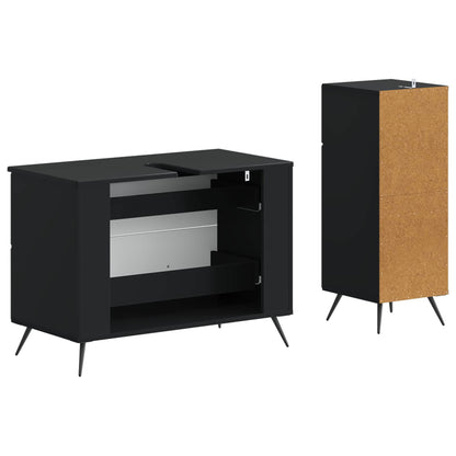 2 Piece Bathroom Cabinet Set BREDA Black Engineered Wood