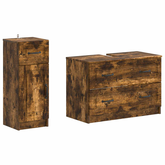 2 Piece Bathroom Cabinet Set UTRECHT Smoked Oak Engineered Wood