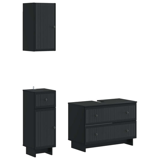 3 Piece Bathroom Cabinet Set EDE Black Engineered Wood