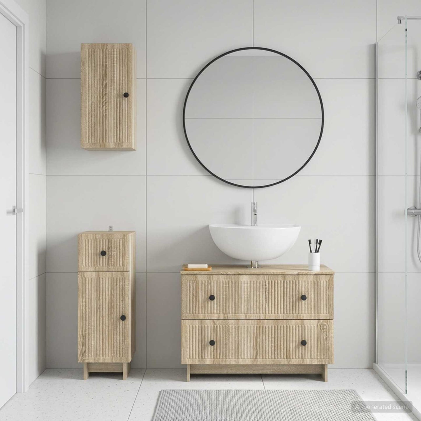 3 Piece Bathroom Cabinet Set EDE Sonoma Oak Engineered Wood