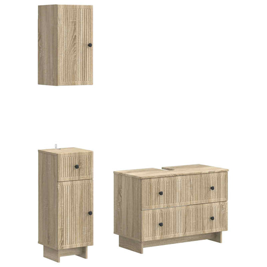 3 Piece Bathroom Cabinet Set EDE Sonoma Oak Engineered Wood