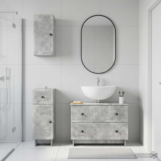 3 Piece Bathroom Cabinet Set EDE Concrete Grey Engineered Wood