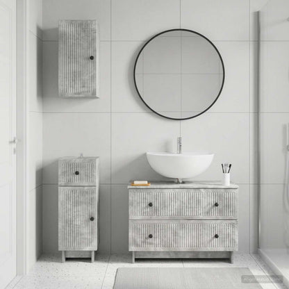 3 Piece Bathroom Cabinet Set EDE Concrete Grey Engineered Wood
