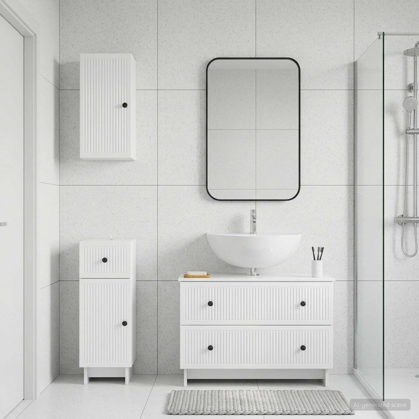 3 Piece Bathroom Cabinet Set EDE High Gloss White