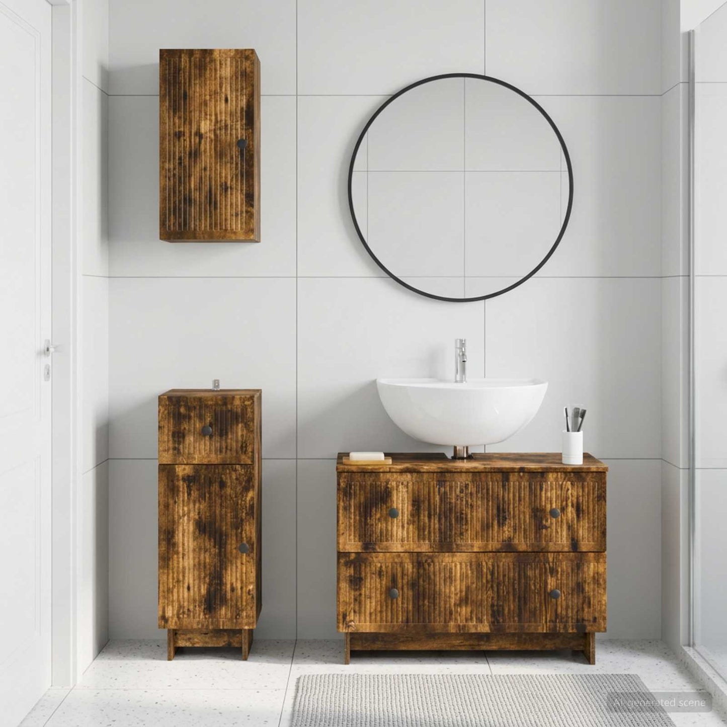 3 Piece Bathroom Cabinet Set EDE Smoked Oak Engineered Wood
