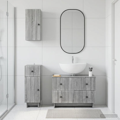 3 Piece Bathroom Cabinet Set EDE Grey Sonoma Engineered Wood