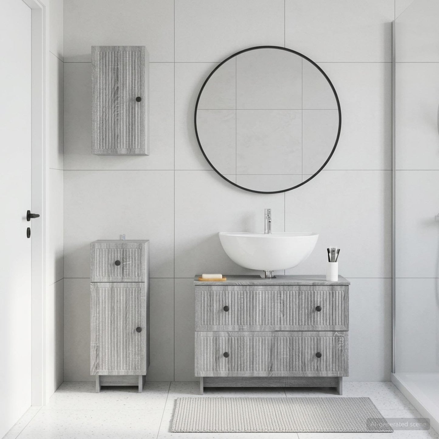 3 Piece Bathroom Cabinet Set EDE Grey Sonoma Engineered Wood