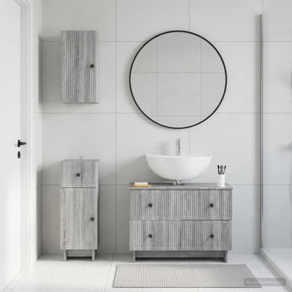 3 Piece Bathroom Cabinet Set EDE Grey Sonoma Engineered Wood