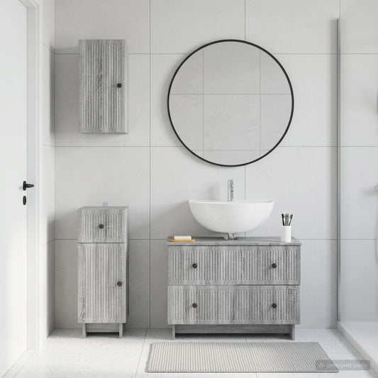 3 Piece Bathroom Cabinet Set EDE Grey Sonoma Engineered Wood