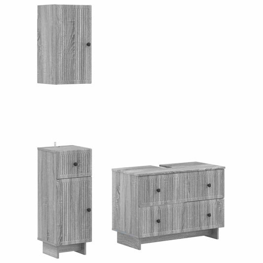 3 Piece Bathroom Cabinet Set EDE Grey Sonoma Engineered Wood