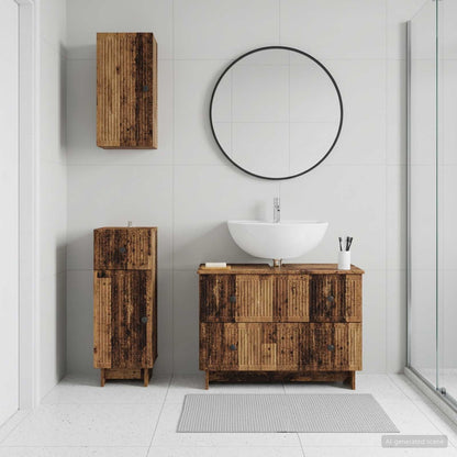 3 Piece Bathroom Cabinet Set EDE Old Wood Engineered Wood
