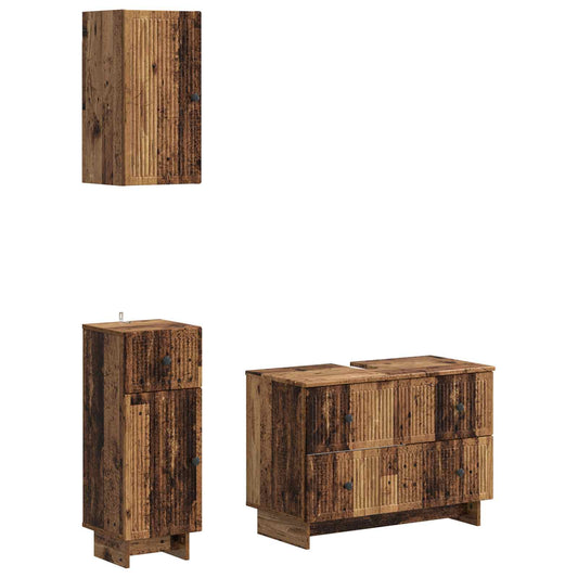 3 Piece Bathroom Cabinet Set EDE Old Wood Engineered Wood