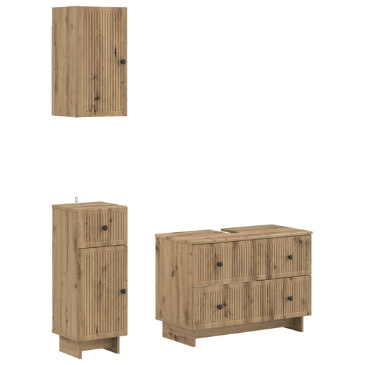 3 Piece Bathroom Cabinet Set EDE Artisan Oak Engineered Wood
