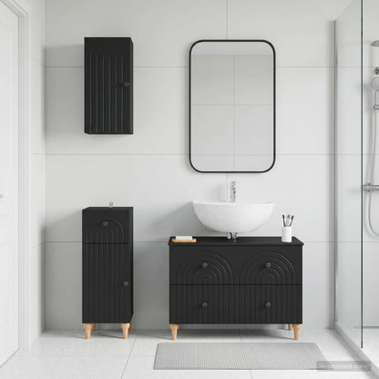 3 Piece Bathroom Cabinet Set ALKMAAR Black Engineered Wood