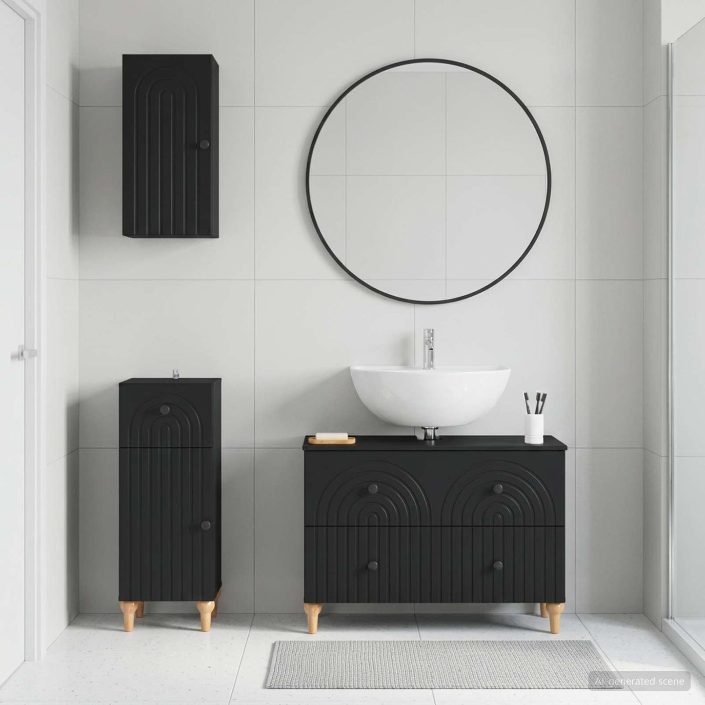 3 Piece Bathroom Cabinet Set ALKMAAR Black Engineered Wood