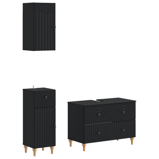 3 Piece Bathroom Cabinet Set ALKMAAR Black Engineered Wood