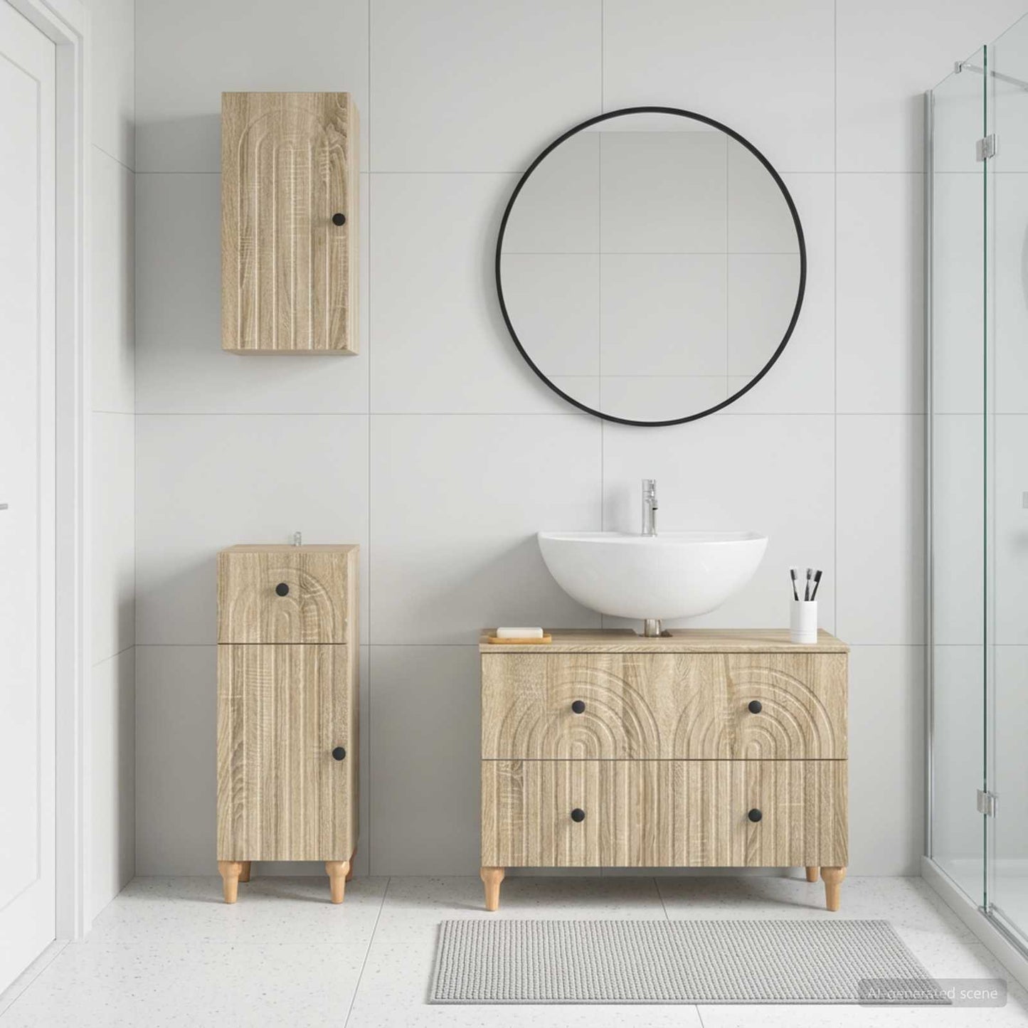 3 Piece Bathroom Cabinet Set ALKMAAR Sonoma Oak Engineered Wood
