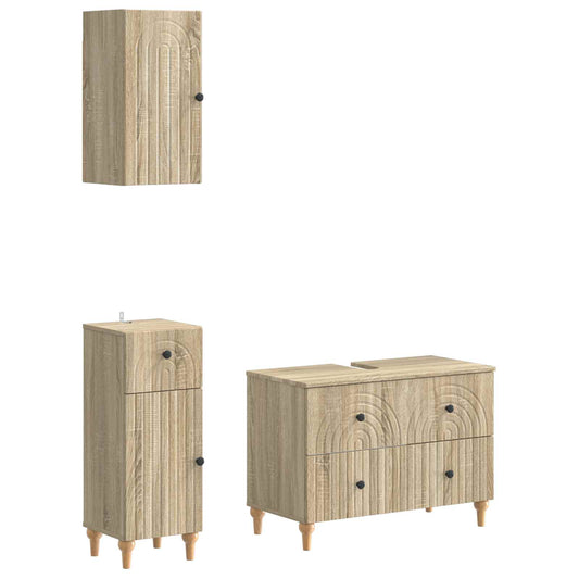 3 Piece Bathroom Cabinet Set ALKMAAR Sonoma Oak Engineered Wood