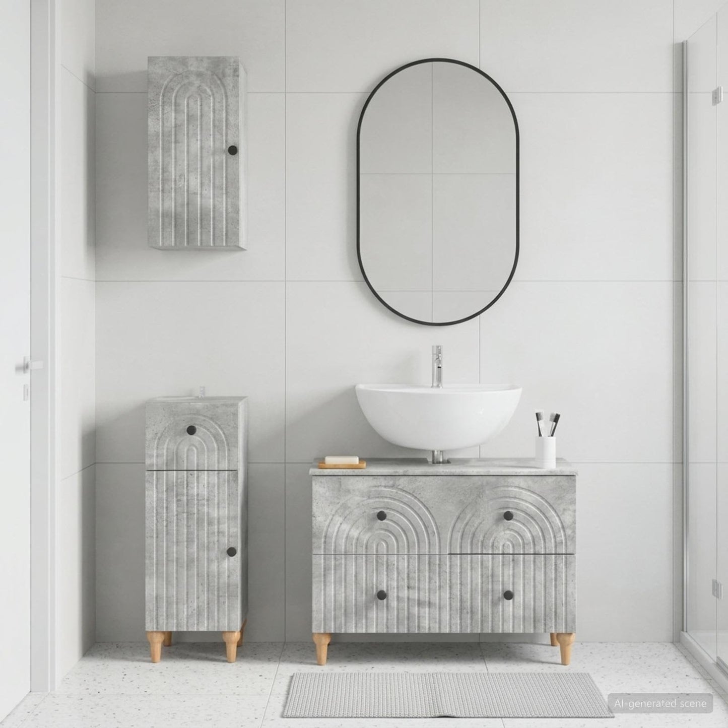 3 Piece Bathroom Cabinet Set ALKMAAR Concrete Grey