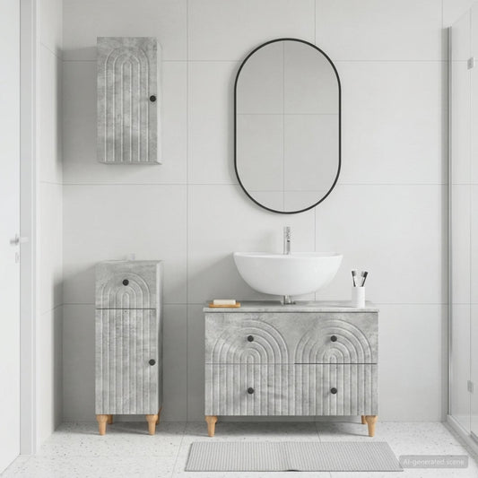 3 Piece Bathroom Cabinet Set ALKMAAR Concrete Grey