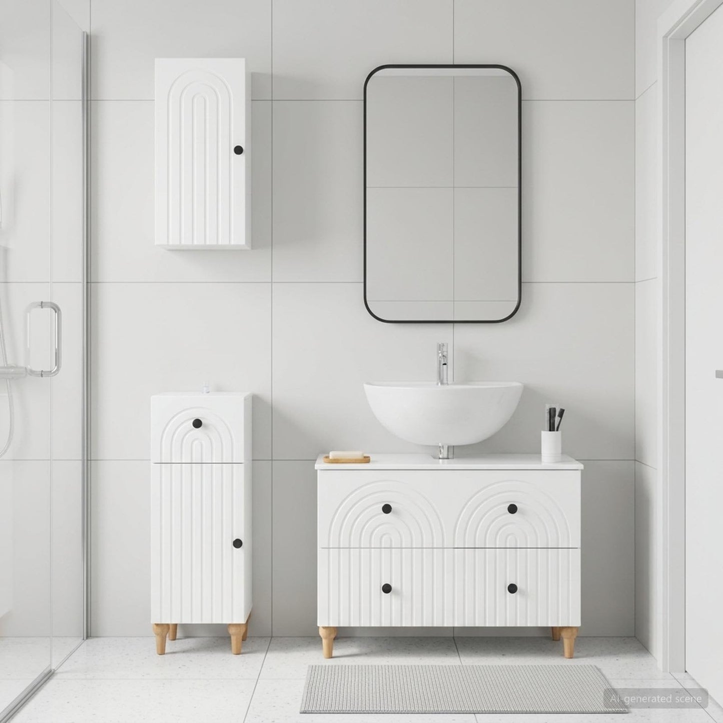3 Piece Bathroom Cabinet Set ALKMAAR High Gloss White