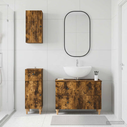 3 Piece Bathroom Cabinet Set ALKMAAR Smoked Oak Engineered Wood