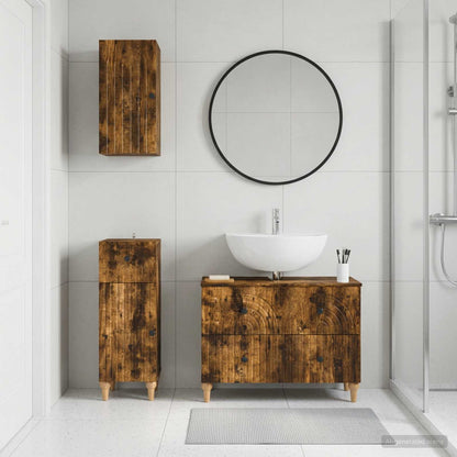 3 Piece Bathroom Cabinet Set ALKMAAR Smoked Oak Engineered Wood