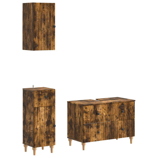 3 Piece Bathroom Cabinet Set ALKMAAR Smoked Oak Engineered Wood