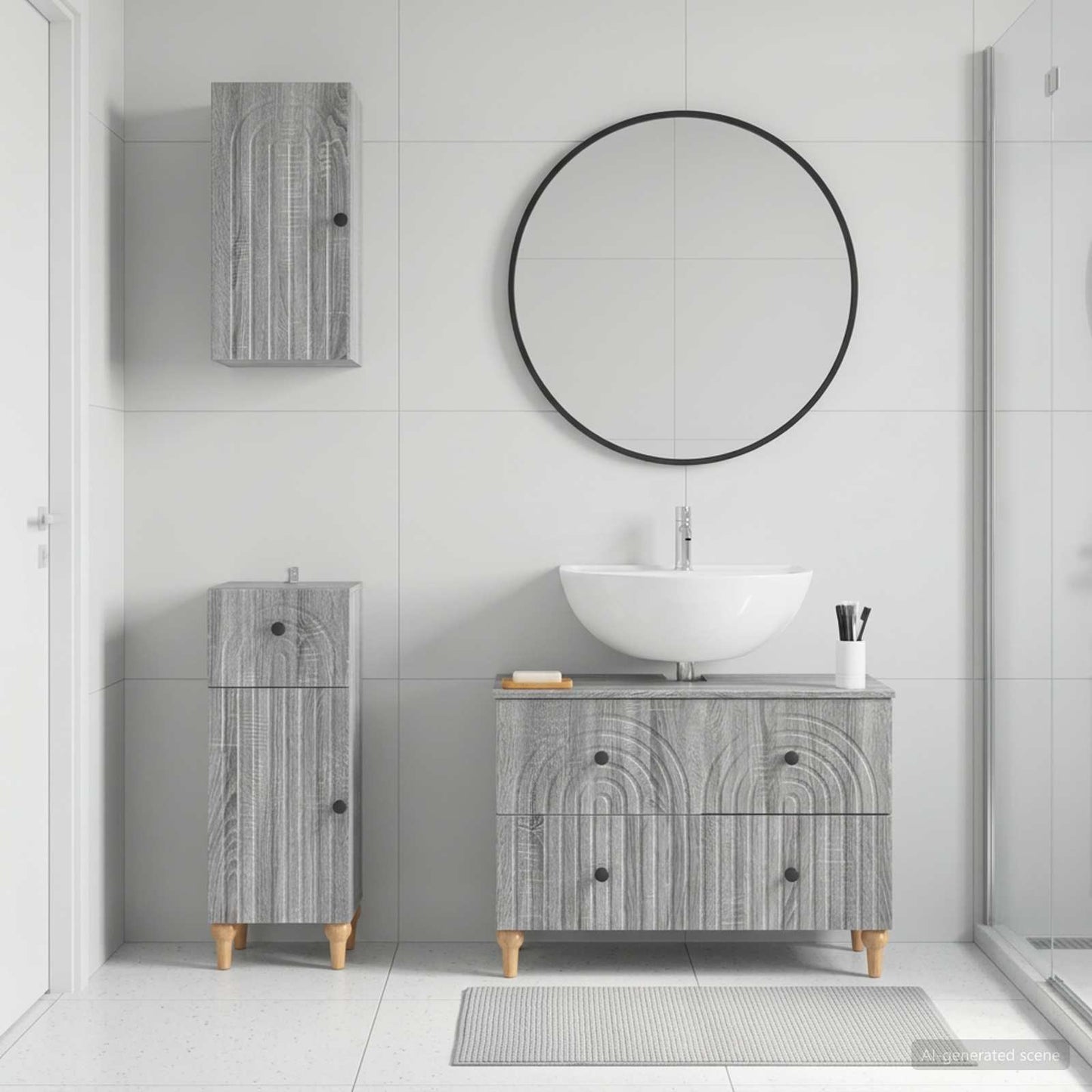 3 Piece Bathroom Cabinet Set ALKMAAR Grey Sonoma