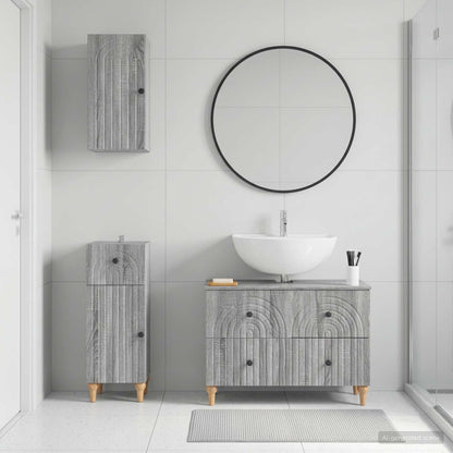 3 Piece Bathroom Cabinet Set ALKMAAR Grey Sonoma