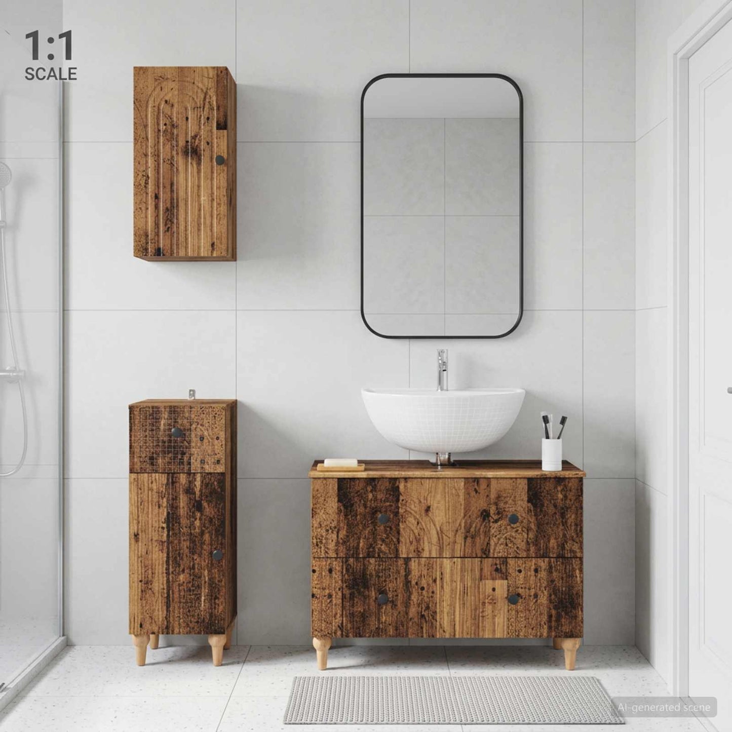 3 Piece Bathroom Cabinet Set ALKMAAR Old Wood Engineered Wood