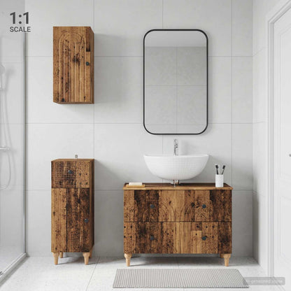 3 Piece Bathroom Cabinet Set ALKMAAR Old Wood Engineered Wood
