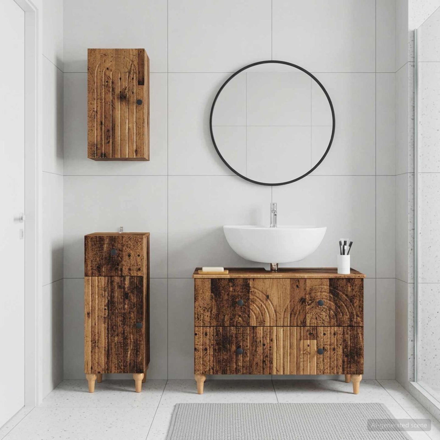 3 Piece Bathroom Cabinet Set ALKMAAR Old Wood Engineered Wood