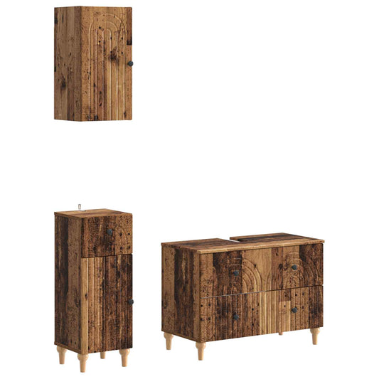 3 Piece Bathroom Cabinet Set ALKMAAR Old Wood Engineered Wood