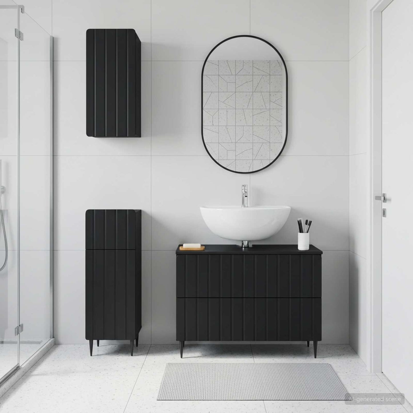 3 Piece Bathroom Cabinet Set ZWOLLE Black Engineered Wood
