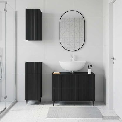 3 Piece Bathroom Cabinet Set ZWOLLE Black Engineered Wood