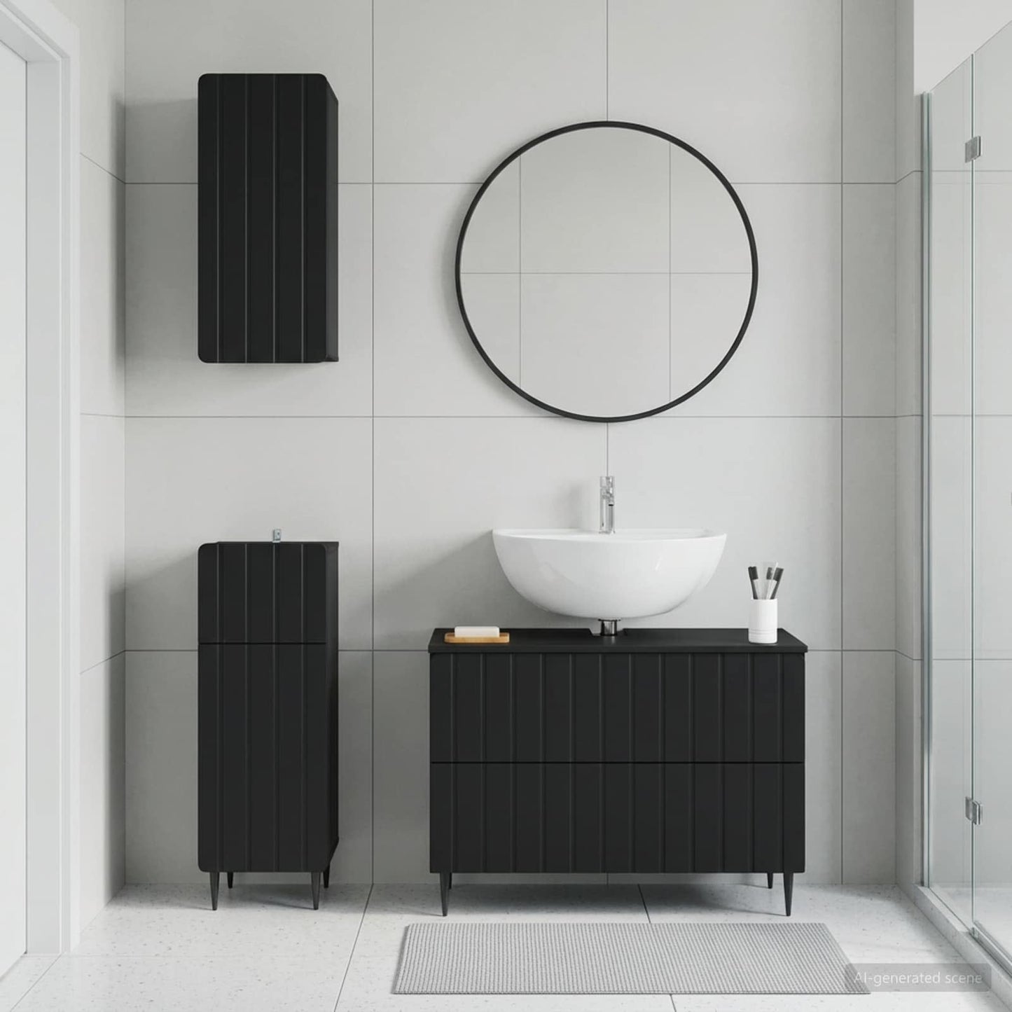 3 Piece Bathroom Cabinet Set ZWOLLE Black Engineered Wood