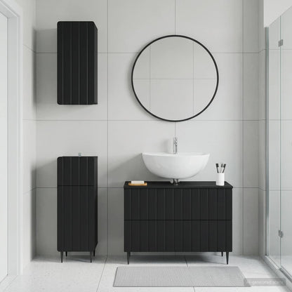 3 Piece Bathroom Cabinet Set ZWOLLE Black Engineered Wood